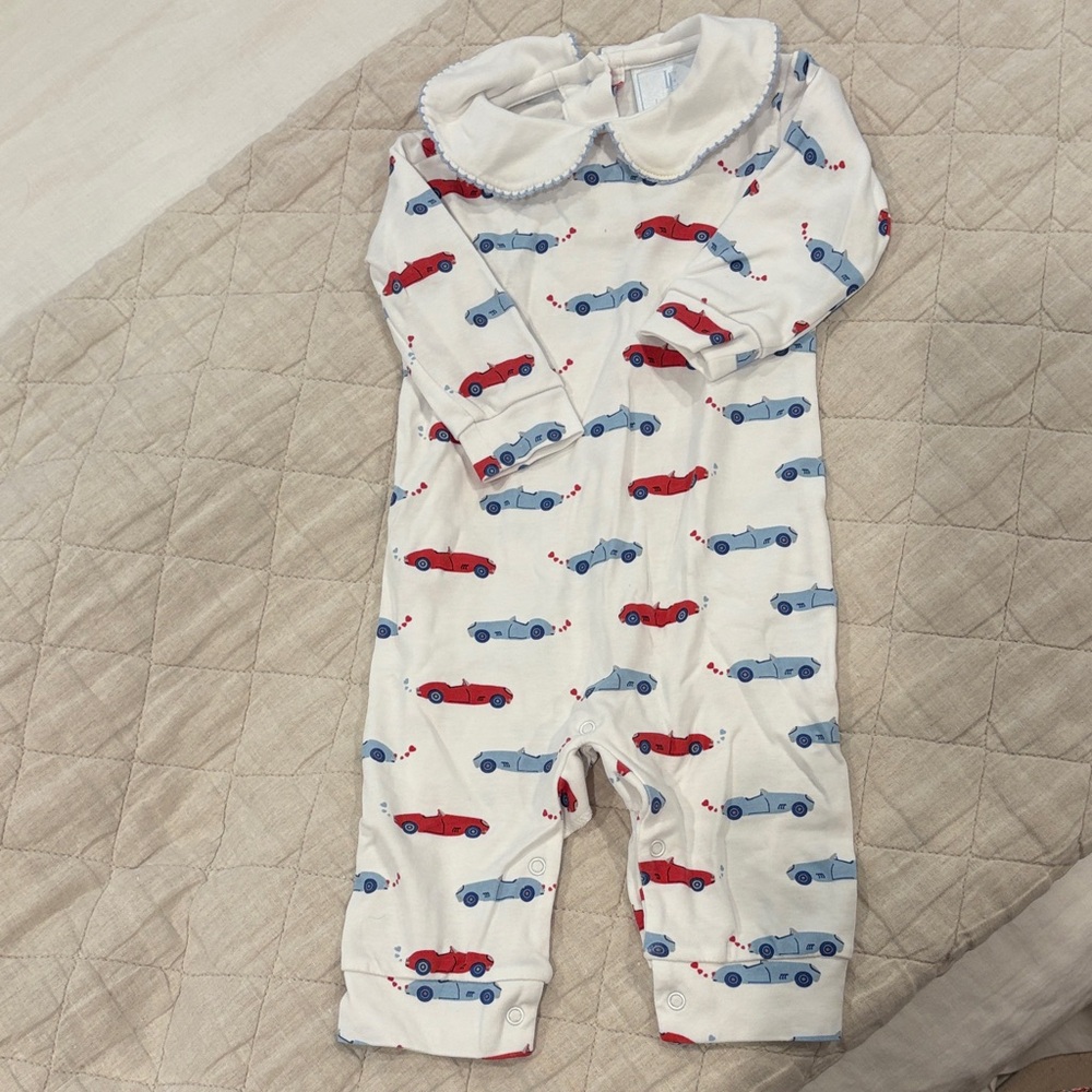 Little English Snap Bottom One Piece  with Car Print. Size 6M
